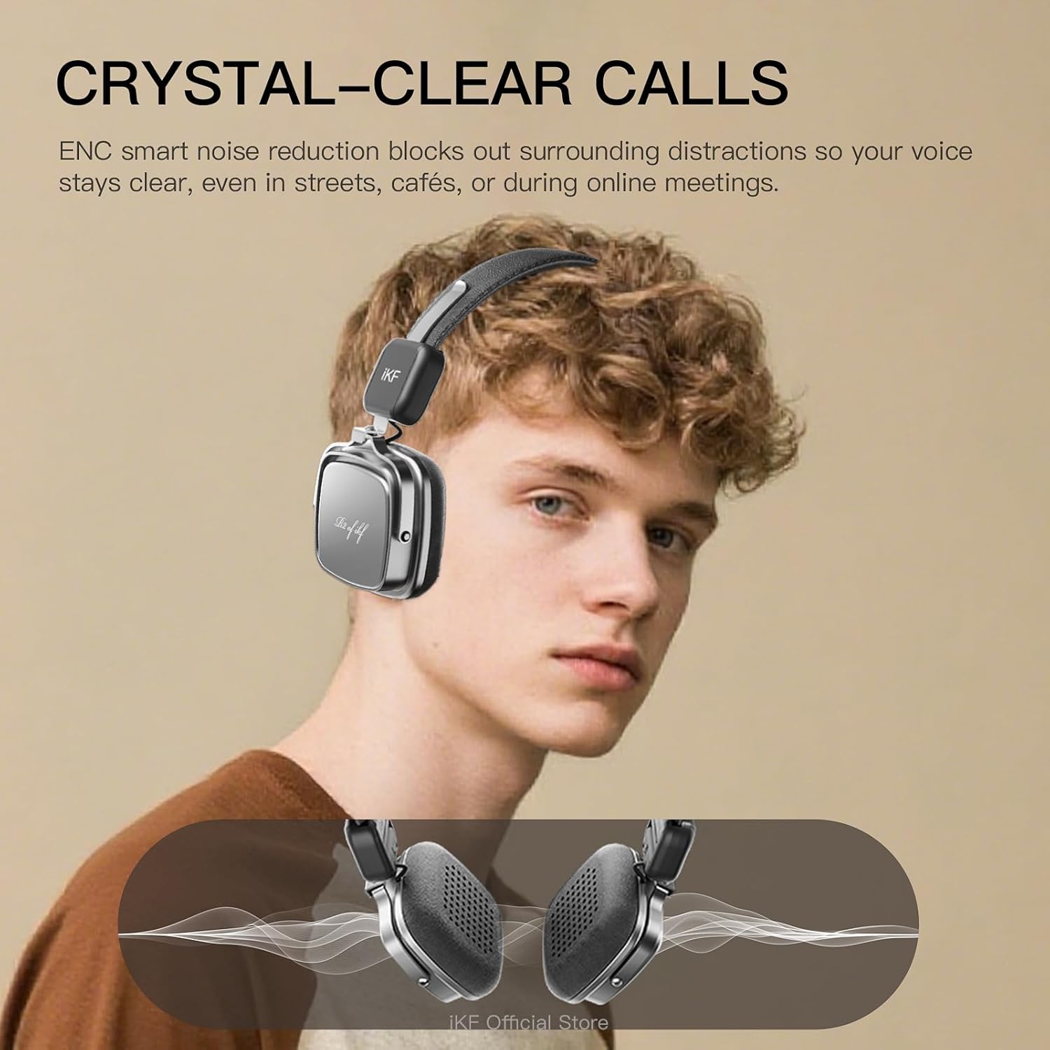 iKF R2 Retro Classic Wireless Headphones,On Ear Headset,Ergonomic Design,40mm Drivers, ENC Clear Call, Bluetooth & Wired Dual Mode, 60H Playback,Throwback 80s 90s,OOTD(Brown) - Image 5