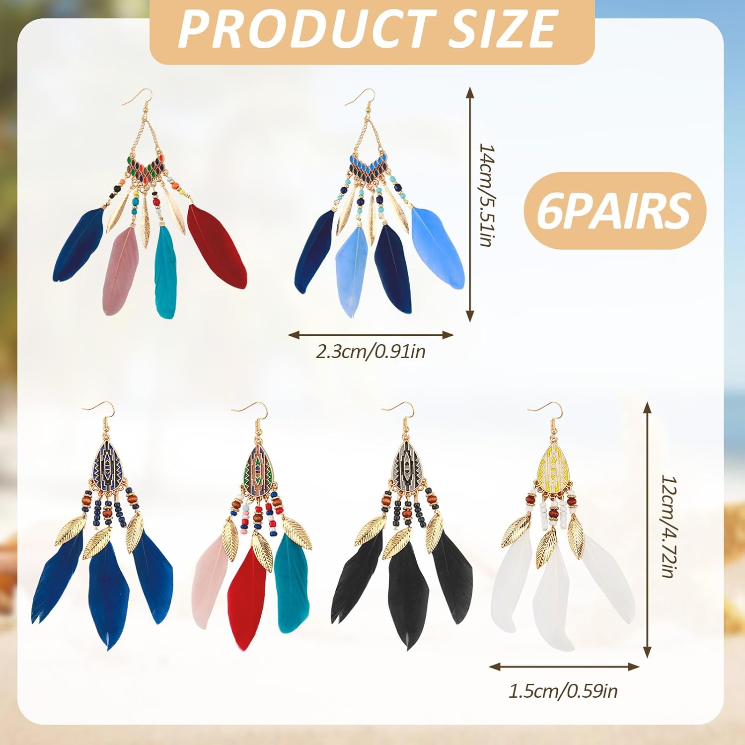 6 Pairs Feather Earrings for Women,Dream Catcher Earrings for Women,Bohemian Feather Tassel Lightweight Western Earring for in Daily Life,Theme Party, Wedding - Image 2