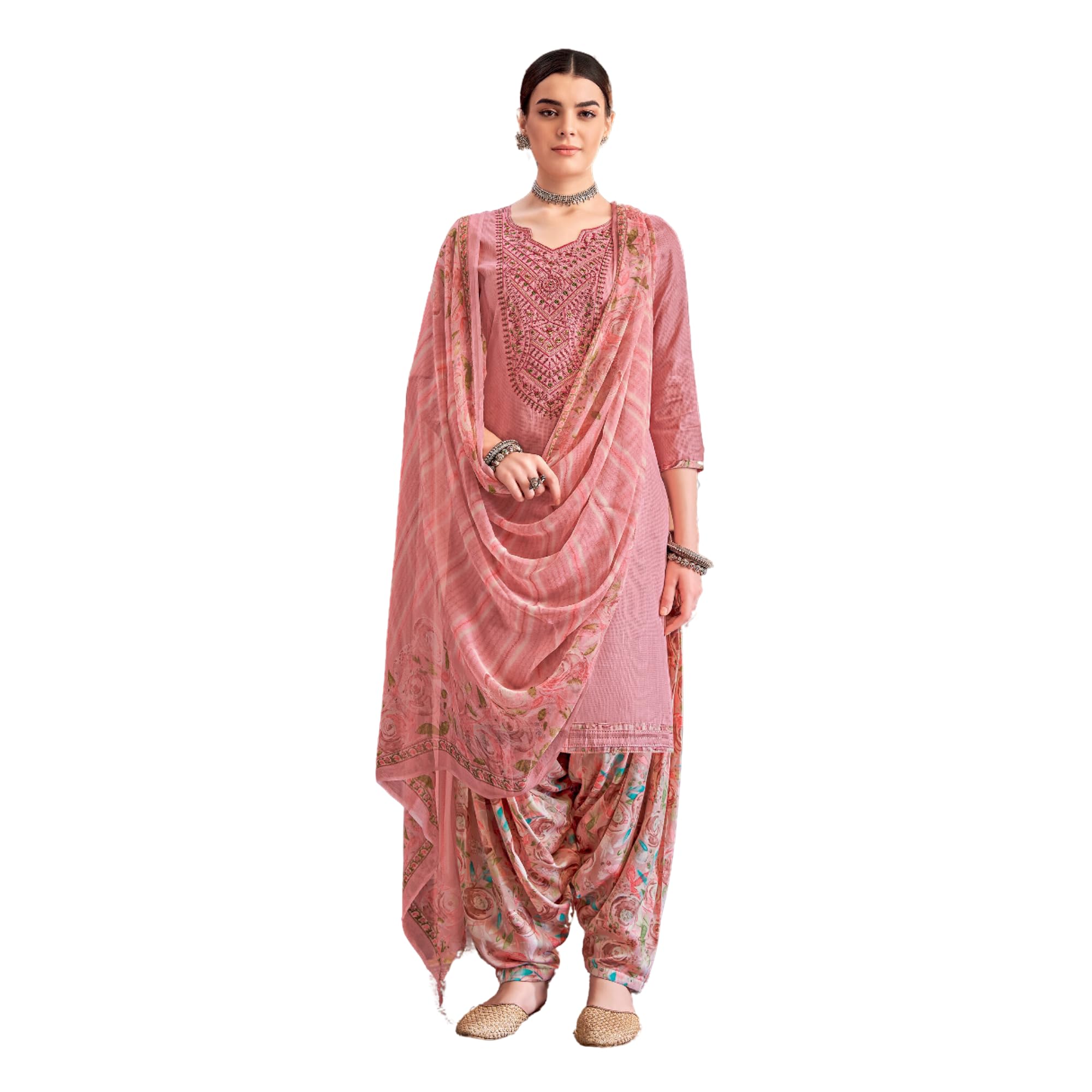 Pure Zam Cotton Wine Haftowane Patiala Garnitur Zestaw z Dupatta Designer Świąteczna Odzież Etniczna