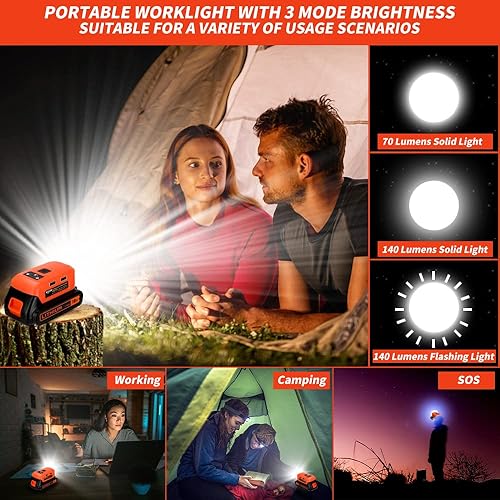 Miniatura 4 de Cargador adaptador de batería para batería Black & Decker de iones de litio de 20 V, fuente de alimentación con luz LED de 3 W 140 LM, 2 puertos