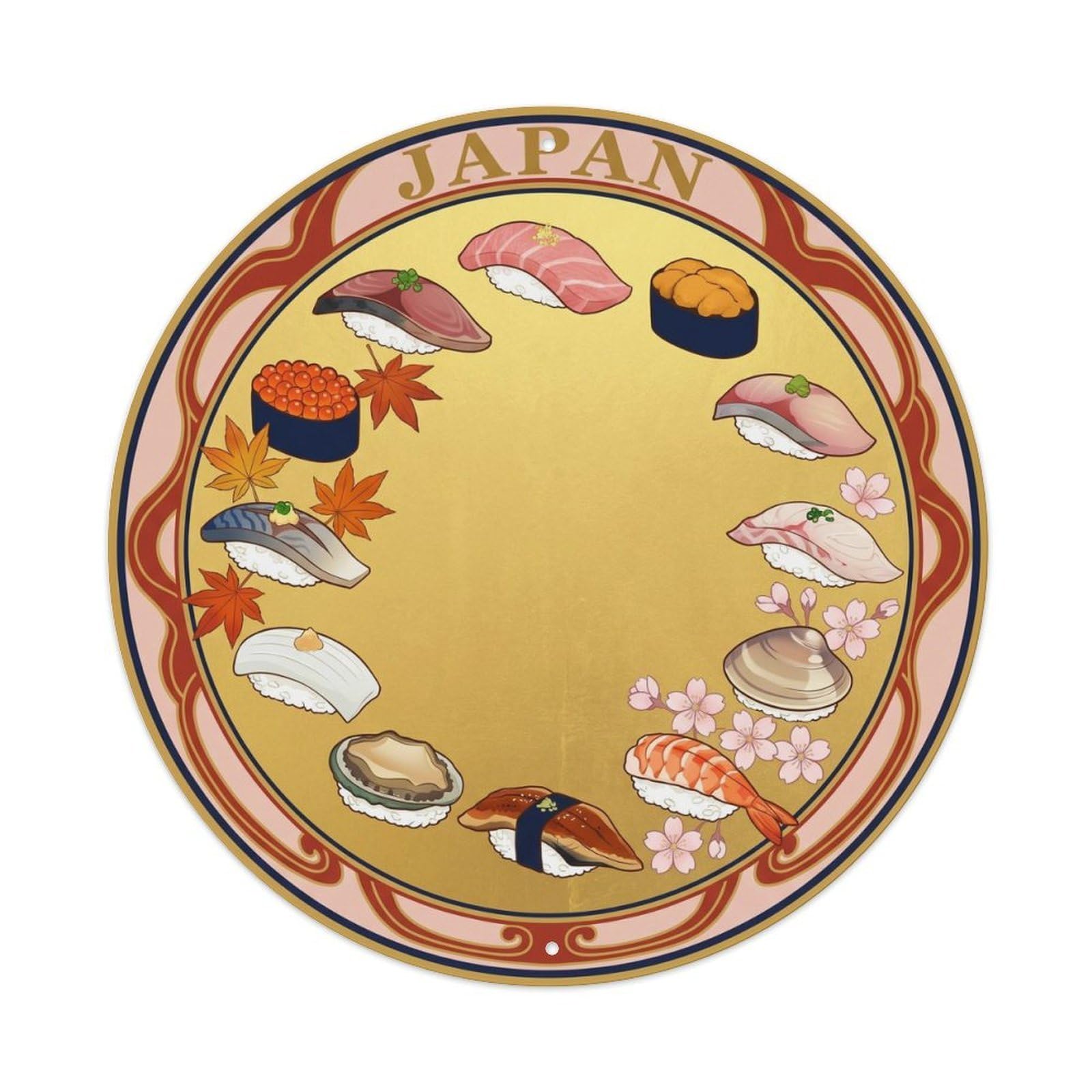 Olyhtr 8X8inch Classic Style Sushi Circular Arrangement Seasons Seafood Metal Tin Sign