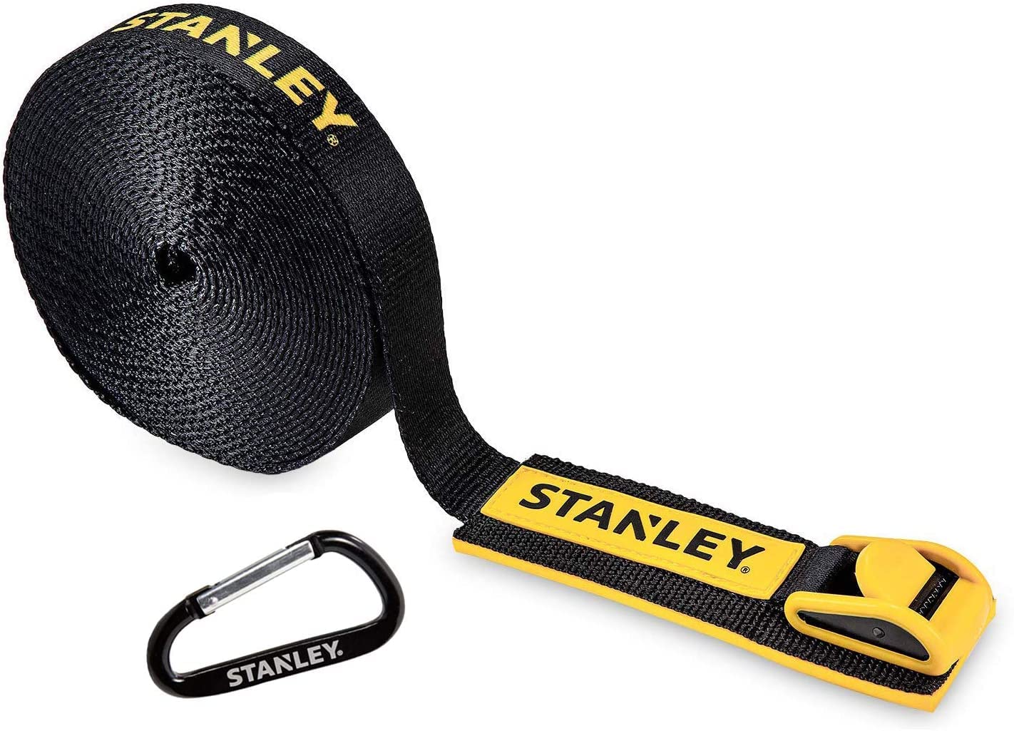 STANLEY Cinghia di ancoraggio con ganci, 2,5 x 6 m, con fibbia in metallo rivestita in plastica e imbottita, resistente, supporta 453,6 kg di carico, nero