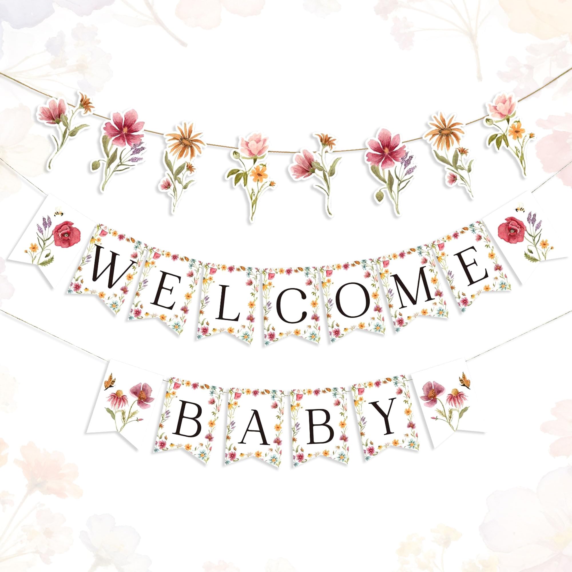 Floral Flower Welcome Baby Banner Wildflower Welcome Baby Sign Banner Decorations Photo Props for Girls Baby Shower Gender Reveal Party Supplies