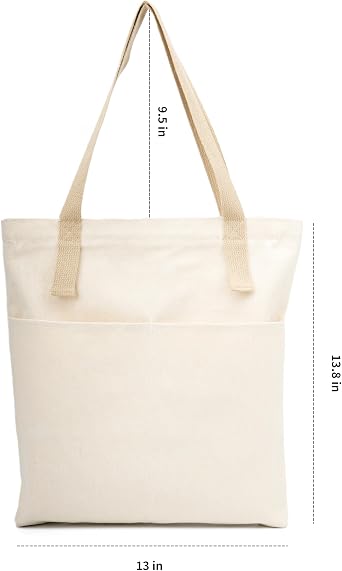 REDSINDA Canvas Aesthetic Tote Bag with Zipper and Pockets for Women Men