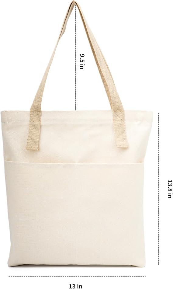REDSINDA Canvas Aesthetic Tote Bag with Zipper and Pockets for Women Men