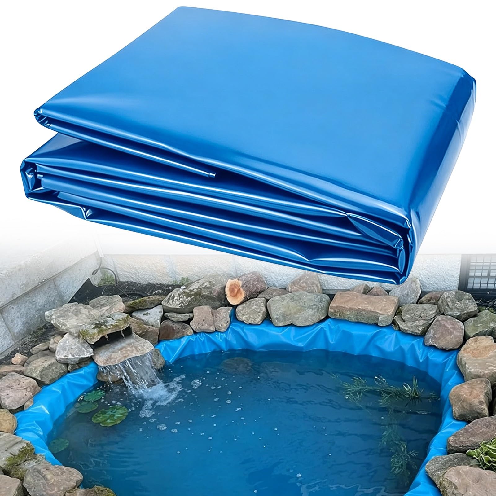 Blue Fish Pond Liner - Outdoor HDPE Resistant Waterproof Impermeable Membrane Sheet, Flexible Pond Lining Film for Streams Fountains Waterfall Artificial Lake - 4x5m 8x12m 10x10m(1x10m(3.3x32.8ft))