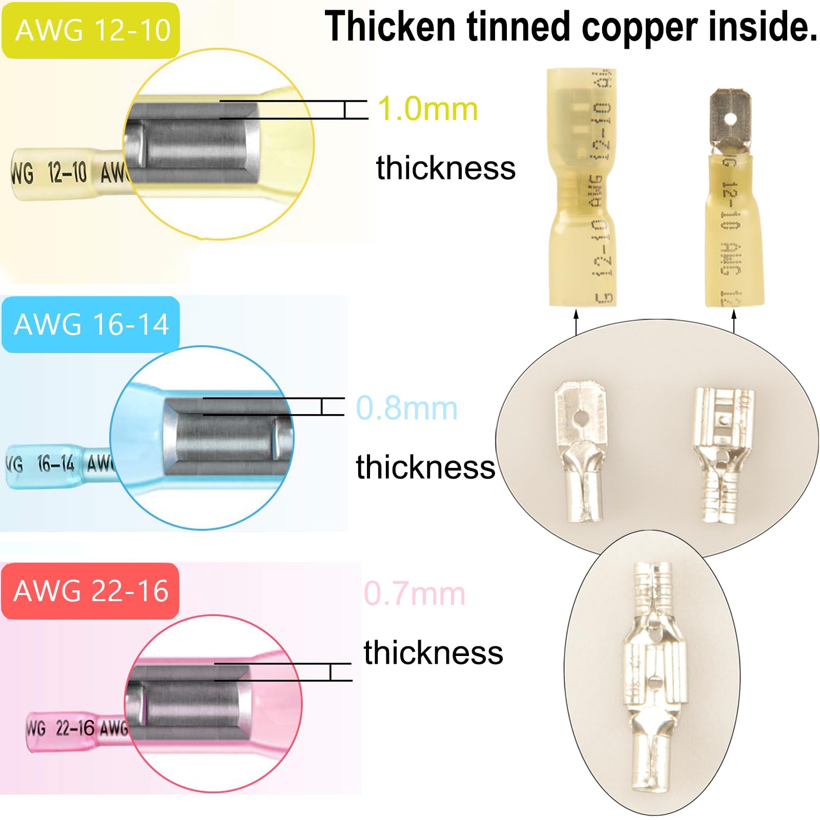 112pcs Heat Shrink Spade Connectors Kit, Waterproof Male & Female Spade Wire Connectors - Image 4