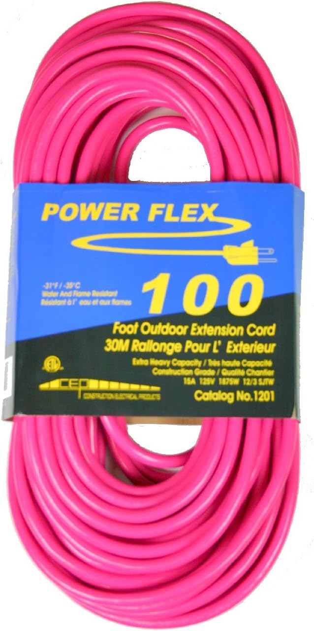 CEP Construction Electrical Products 1201NP 12-Gauge 3 Wire 100-Feet Neon Pink Extension Cord