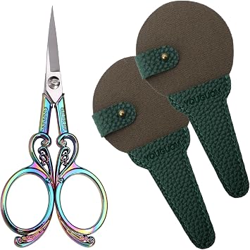 YOUGUOM Small Detail Embroidery Scissors and 2pcs Small Scissors Case Sheath for Sewing, Craft, Artwork, Needlework Yarn, Thread Snips, Handicraft DIY Tool