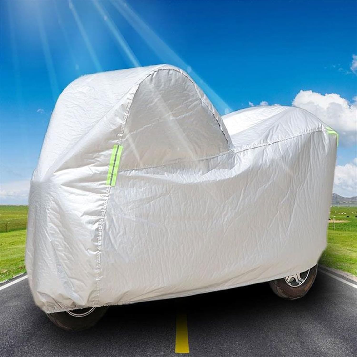 JHDXL Adult Tricycle Cover, Heavy Duty Oxford Cloth Tricycle Cover, Dustproof Electric Trike Bicycle, for Outdoor Bicycle Storage, for Tricycle Trike Bikes(White)
