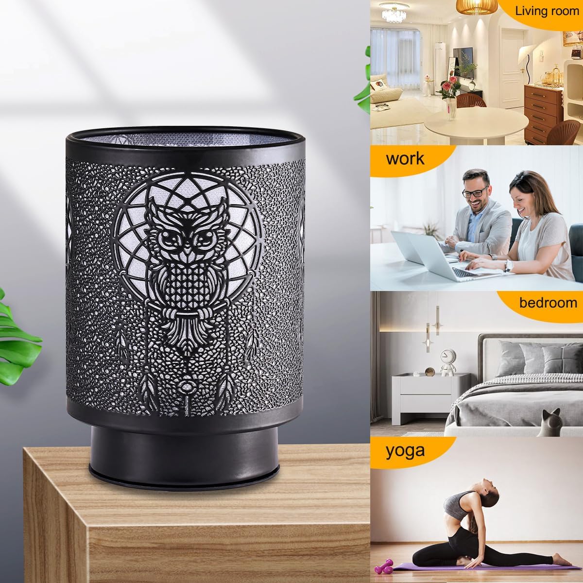 Battery Operated Lamp With Timer, Glass Cordless for Power Outage, Decorative Small Accent for Area No Plug, Battery Powered for Corner/Entryway/Stairway/Bathroom/Fireplace (Owl)