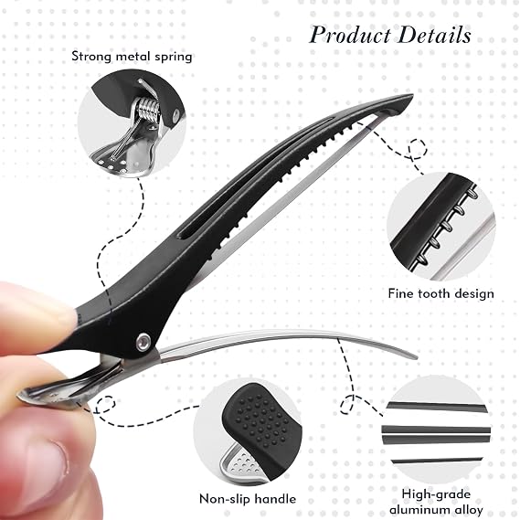 12 Pack Hair Sectioning Duckbill Clips for Women Salon Styling | Non Slip Creaseless Silicone Lined Hair Clips, Professional Salon Accessory for Hair Cutting,