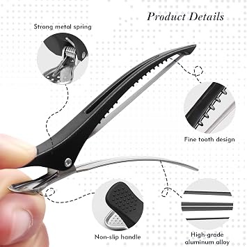 12 Pack Hair Sectioning Duckbill Clips for Women Salon Styling | Non Slip Creaseless Silicone Lined Hair Clips, Professional Salon Accessory for Hair Cutting,