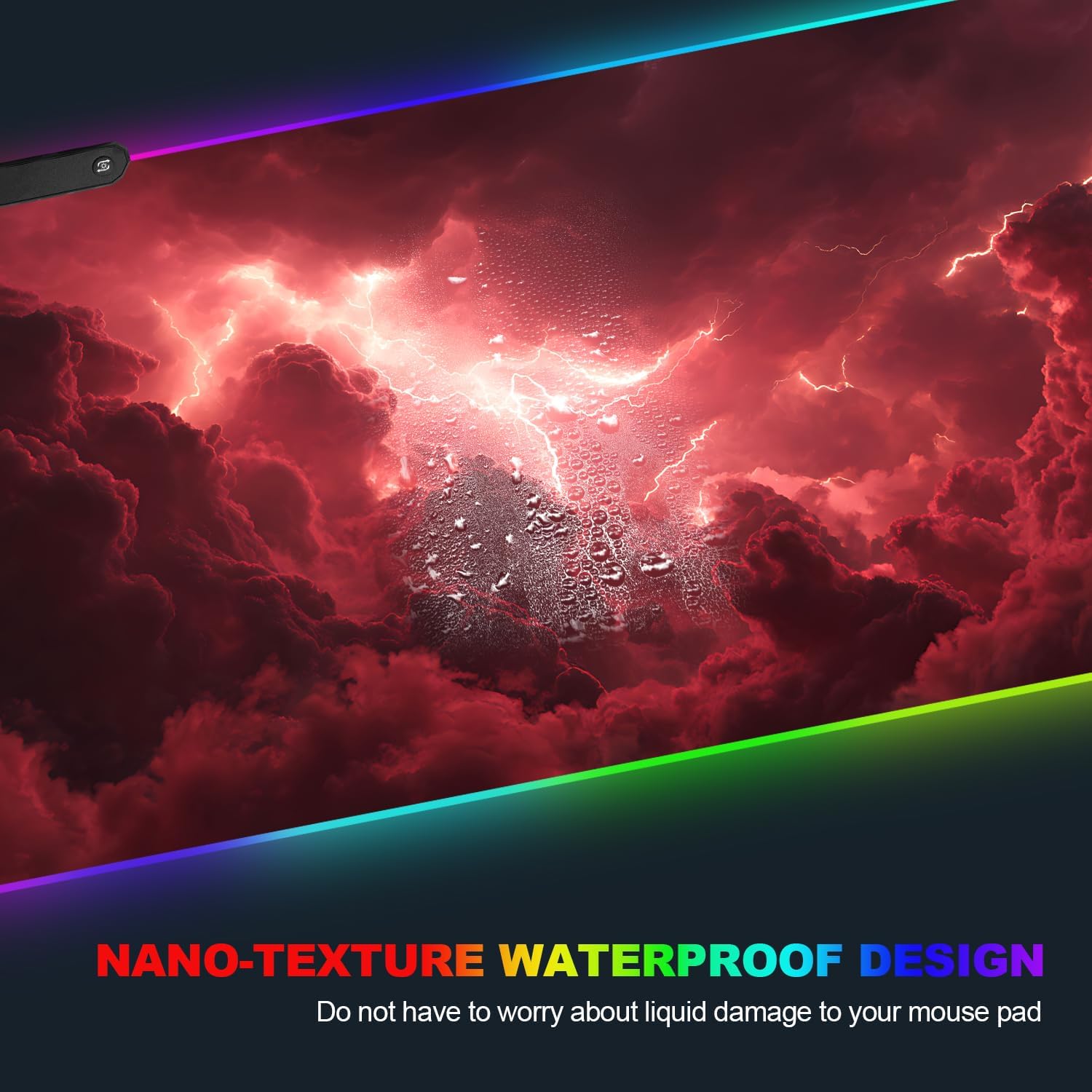 35.4 x 15.7 Inch RGB Gaming Mouse Pad – Red Lightning LED Backlit Desk Mat, Extended Size with Customizable RGB Lighting, Non-Slip Base for Gaming & Office Use