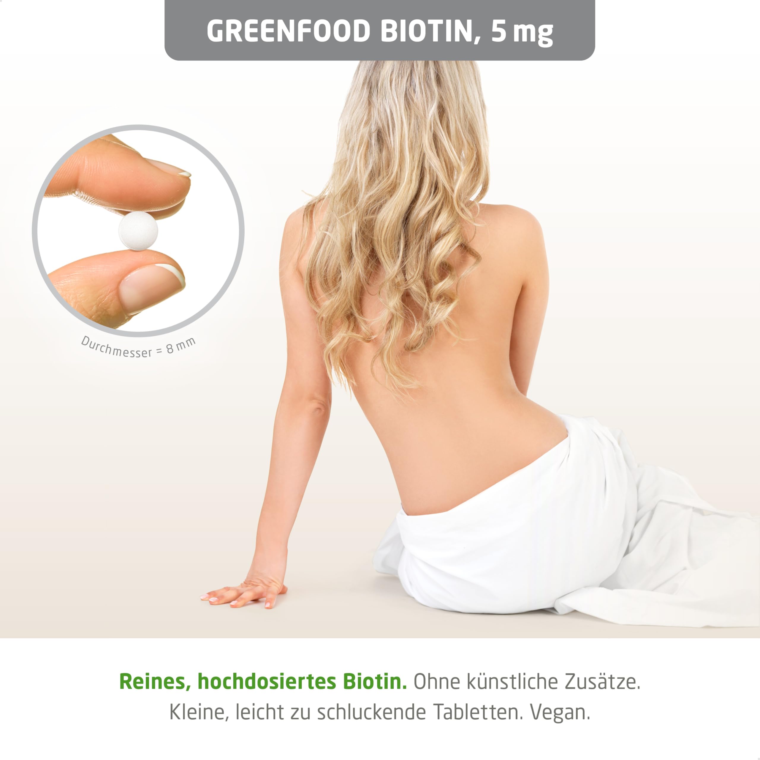 Biotin, hochdosiert, 5mg - 180 Tabletten, vegan. Vitamin B7 (Biotin) - das Beauty-Vitamin für gesunde Haut & Haare. OHNE künstliche Zusätze - laborgeprüft. Von Greenfood.