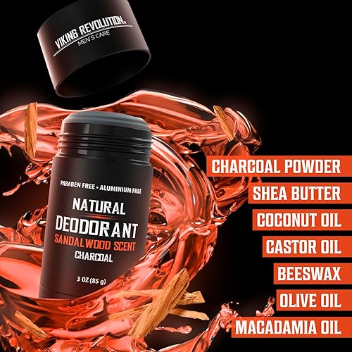 Miniatura 4 de Viking Revolution Desodorante natural de sándalo para hombres, con manteca de karité, aceite de coco, bicarbonato de sodio, cera de abejas,