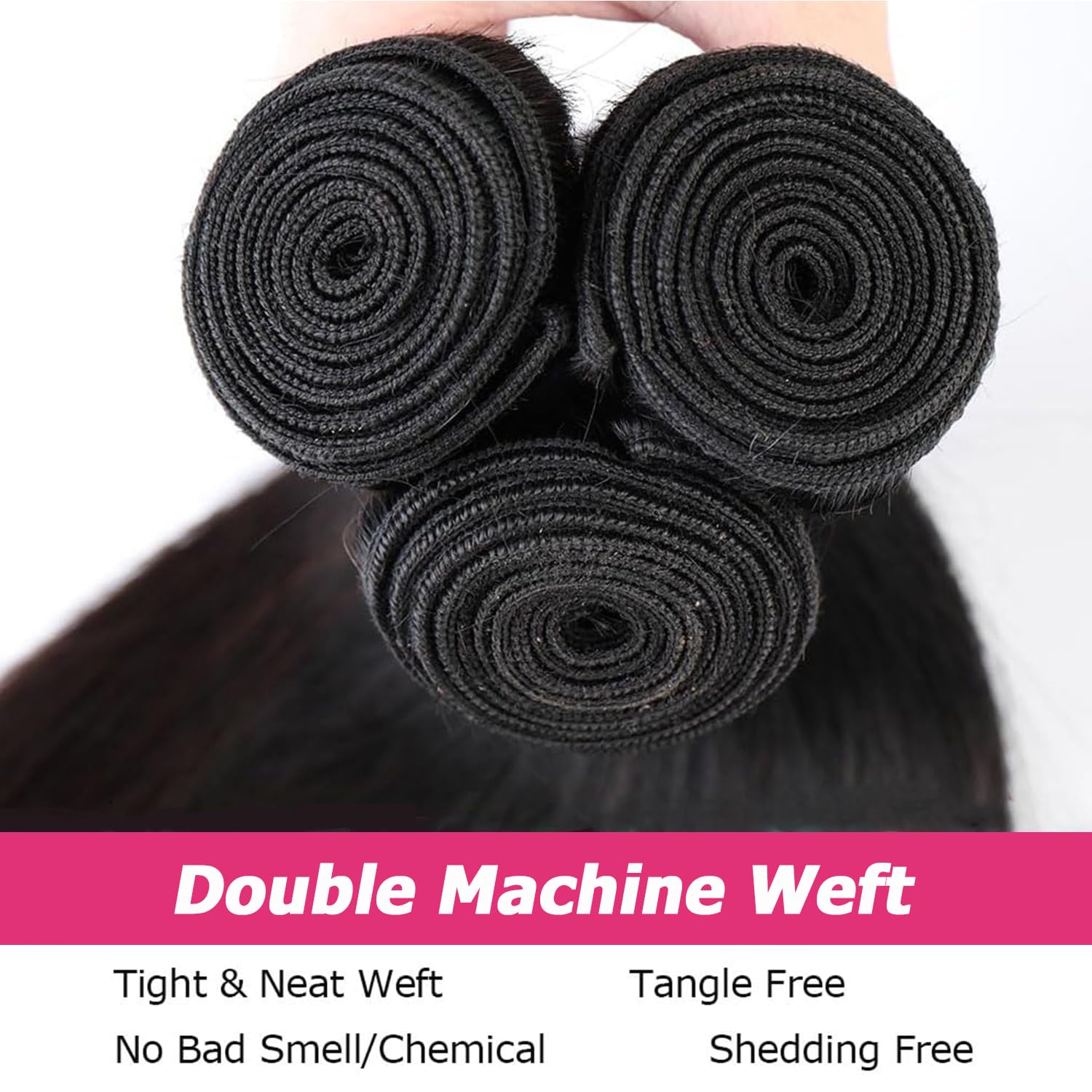 Tissage Brésilien Lisse Tissage Naturel Cheveux Humain Straight Human Hair Bundles Couleur Naturelle Human Hair Extensions Double Weft Remy Hair 3 Bundle for Woman 14 16 18 Pouces