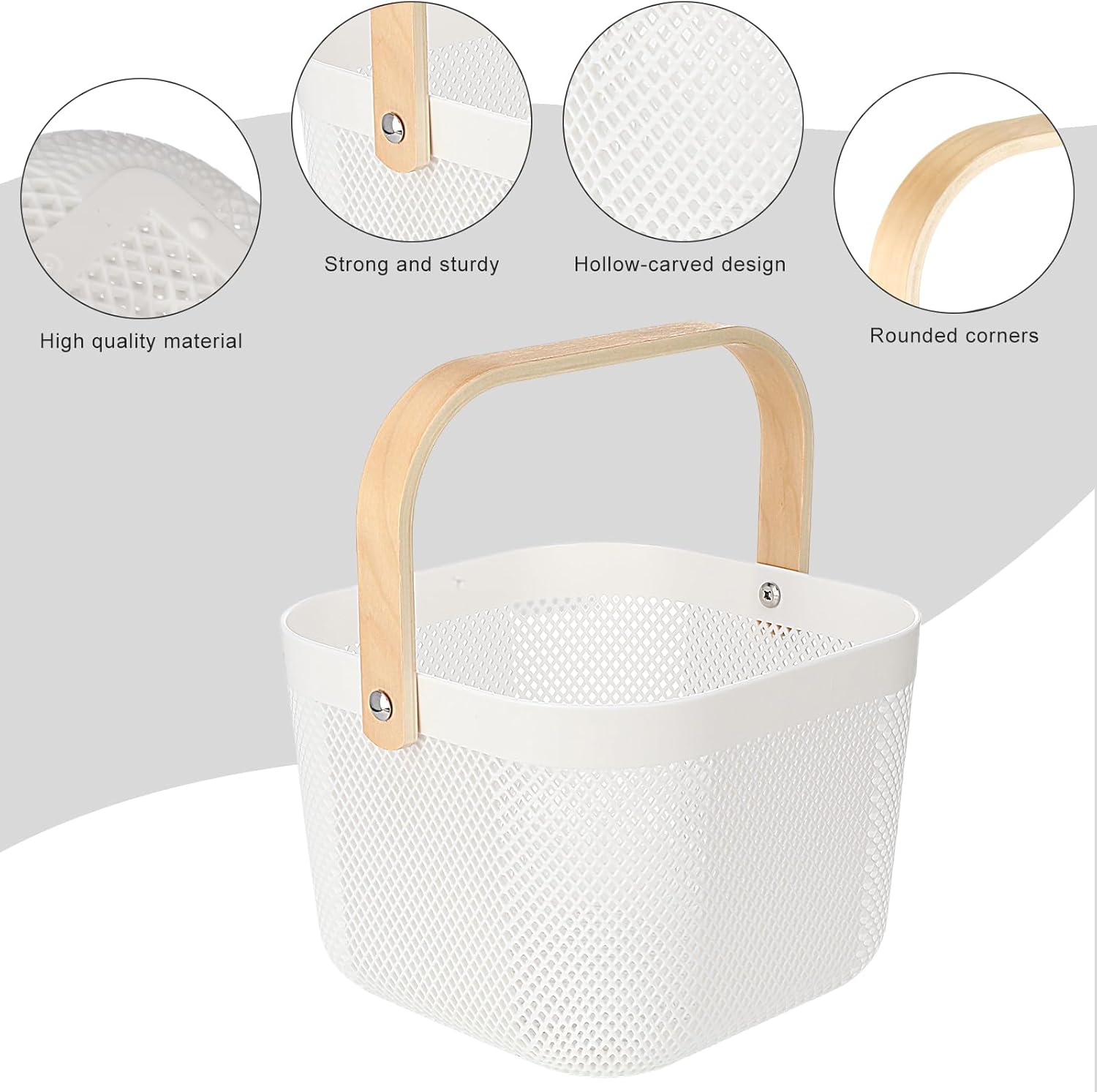Roshtia 6 Pcs Plastic Mesh Storage Basket with Handle 9.8 x 10.2 x 7.1 Inch Garden Harvest Storage Basket Multi Functional Hanging Organizer for Kitchen Bathroom Picnic Cabinet Home(White)