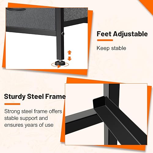 Miniatura 7 de Cómoda para dormitorio con 10 cajones, cómoda, unidad organizadora de cajones de almacenamiento, cómoda de tela ancha gris con contenedores de tela