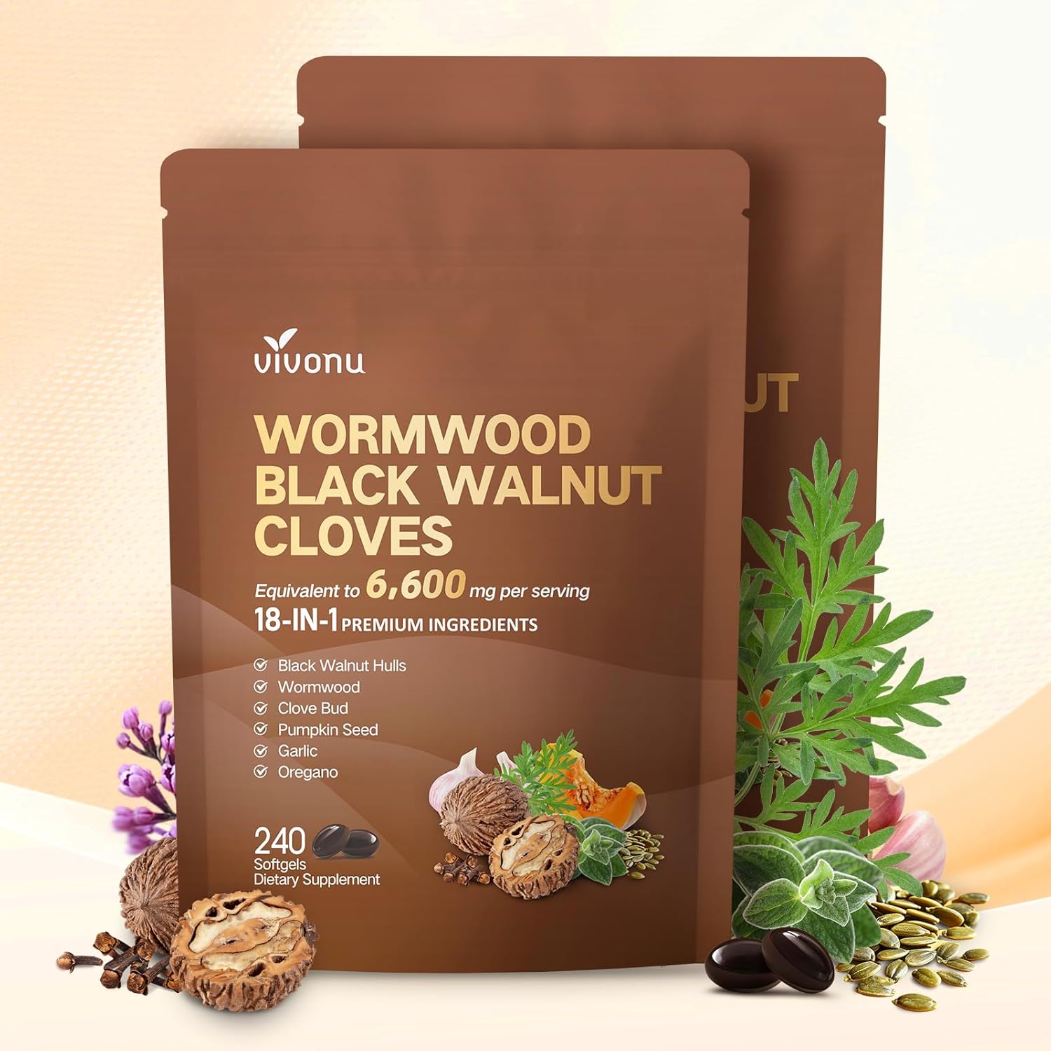 18-in-1 Black Walnut Wormwood Cleanse for Humans, 160 Day Supply, 6600mg Serving, Rapid Gut Cleanse & Digestive Health with Clove, Garlic, Turmeric, Pumpkin Seed, Oregano, Berberine & More 2 Bag