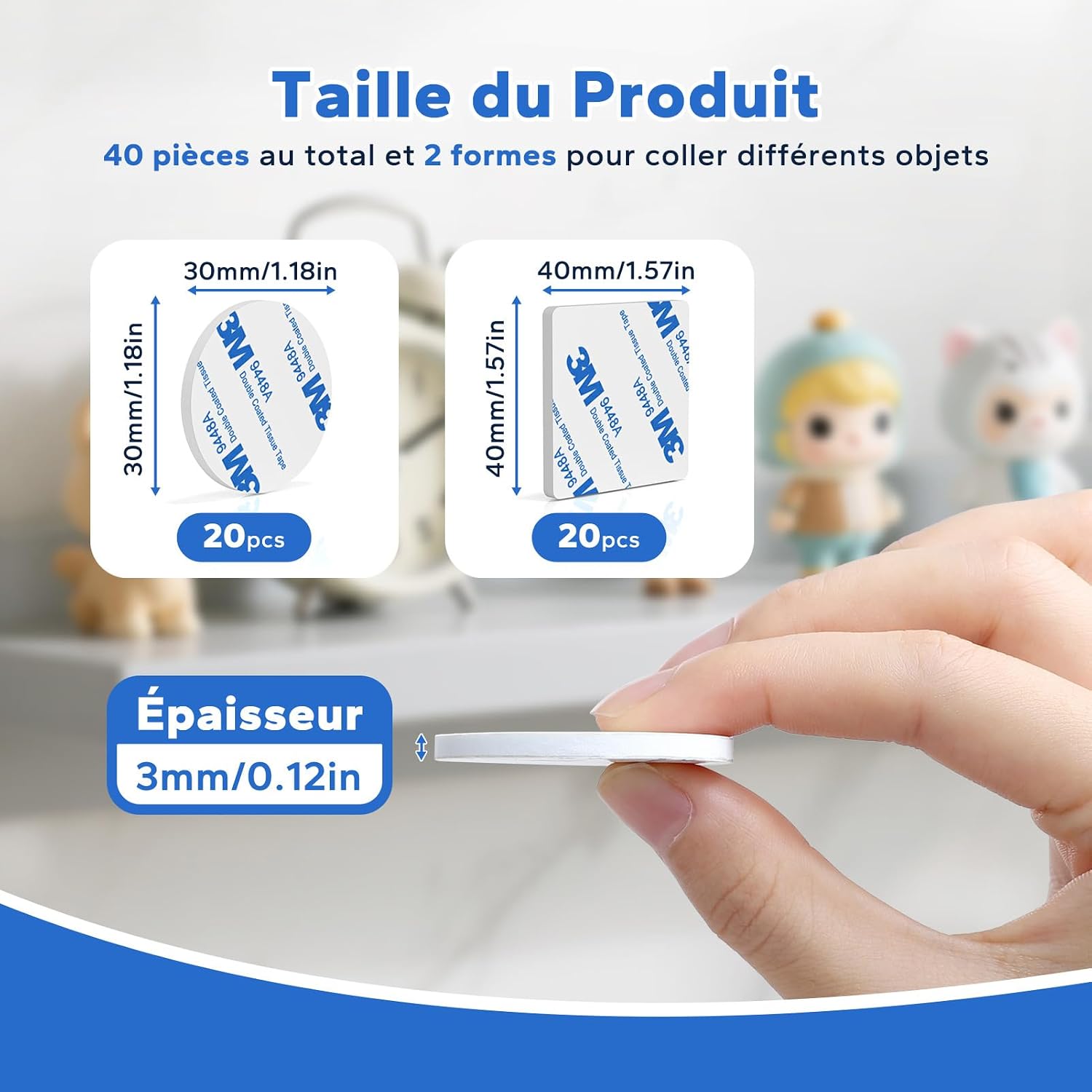 Adhesif Double Face Extra Fort Mousse, 40 Pièces Tampon Adhésif double face, Pastille Adhe - Mise en situation et utilisation