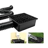 Rain Gutter Downspout Extensions with 10×10in Catch Basin, Low-Profile Downspout Extender, Flexible Drainage Pipe Extends to 6.5ft, French Drain Kit & Rainwater Diverter for Foundation Protection