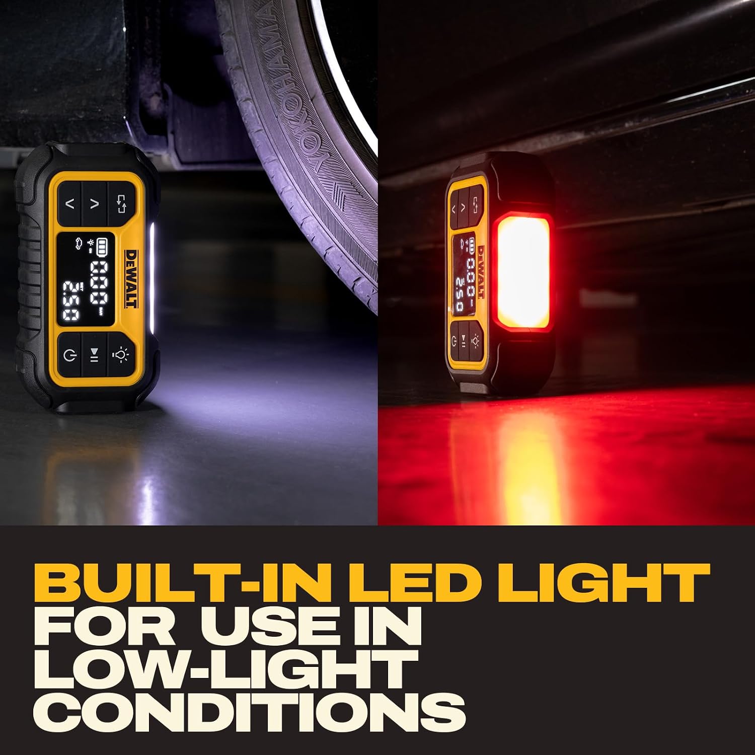 DEWALT Tire Inflator, Portable Air Compressor with Digital Pressure Gauge & Auto Shut Off, 150 PSI 12V DC Corded & Battery Powered Car Tire Pump with LED Light for Car, Motorcycle, Bike, Sports Balls