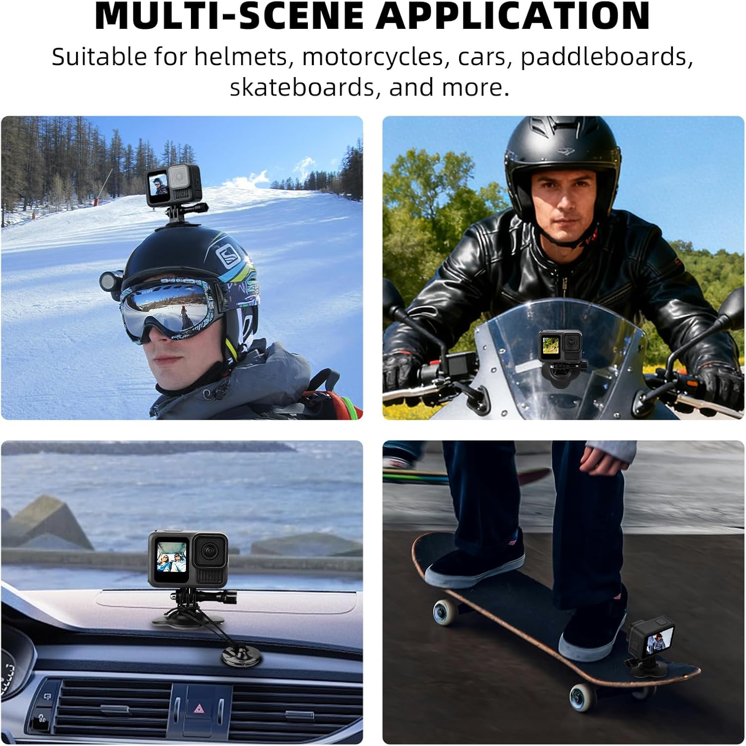 BRDRC 53" Invisible Selfie Stick & Flexible Adhesive Mount, Extended Monopod Pole with 3 Packs Helmet Sticky Mount Kit DJI OSMO 360, for Insta 360 X5 X4 X3 X2 X Accessories