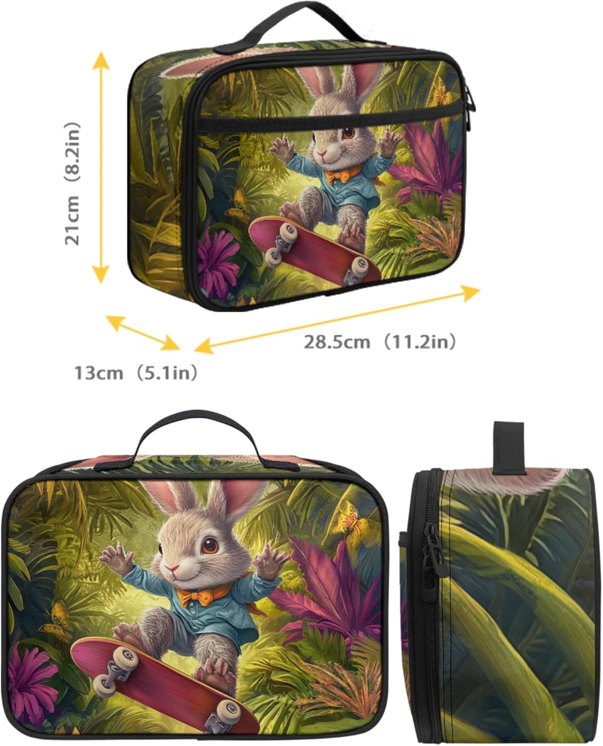 Cute Girls Backpack Set Skateboard Rabbit School Backpacks for Girls Schoolbag Sets with Lunch Box Water Bottle Sleeve Bag Casual Lightweight Daypack for School