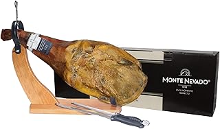 Monte Nevado Jamon Iberico Bellota (Shoulder) - With Ham Stand and Knife - Min Weight 10 lb - 32 Months Avg Curing Time - Jamon 100% Iberico Pata Negra (Paleta) - From Spanish Fatty Iberico Pigs