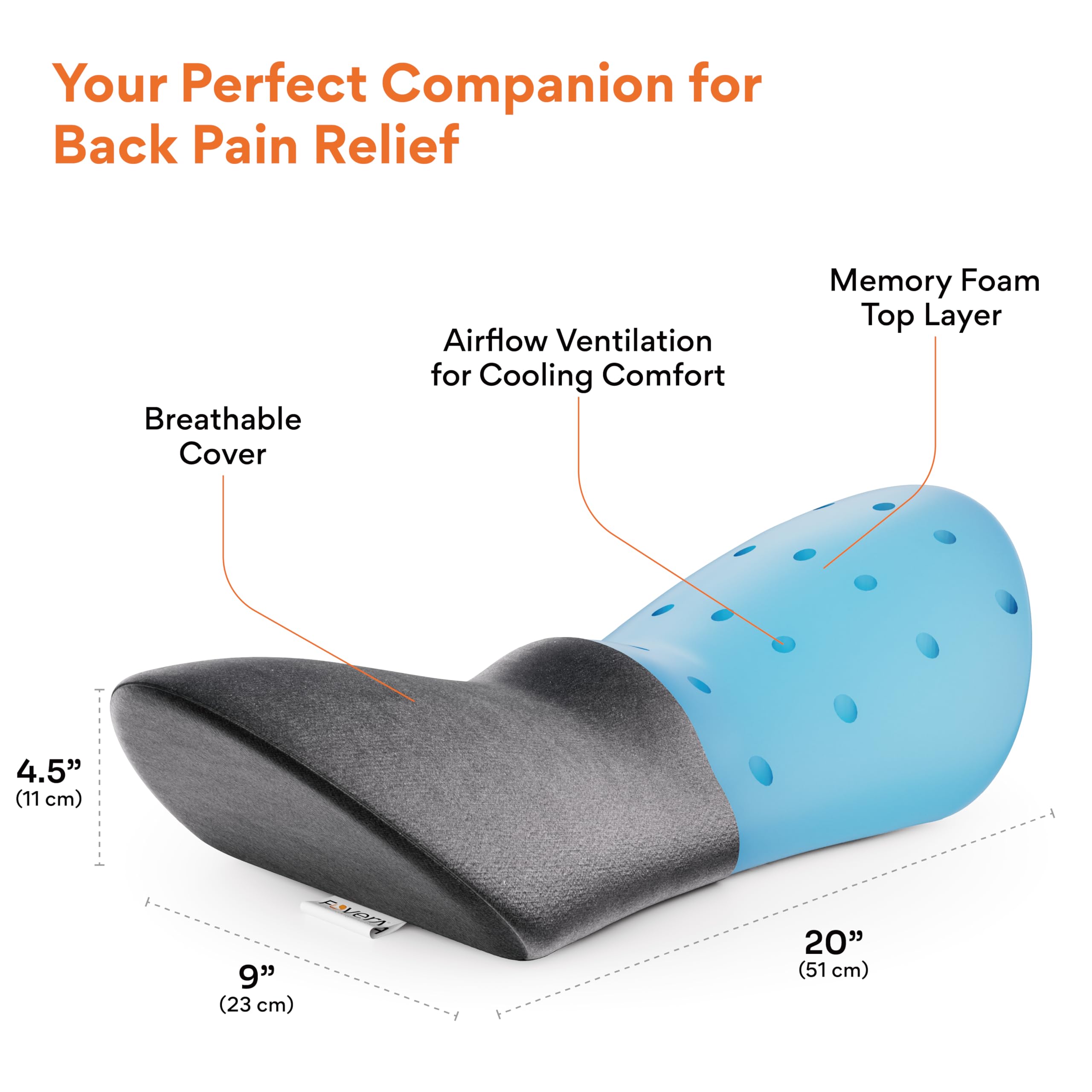 FOVERA Contoured Lumbar Pillow for Sleeping Back Pain, Nerve Pain, Pregnancy, and Hip Pain Relief - Orthopedic Memory Foam with Breathable and Washable Cover (Velvet Dark Grey) 2