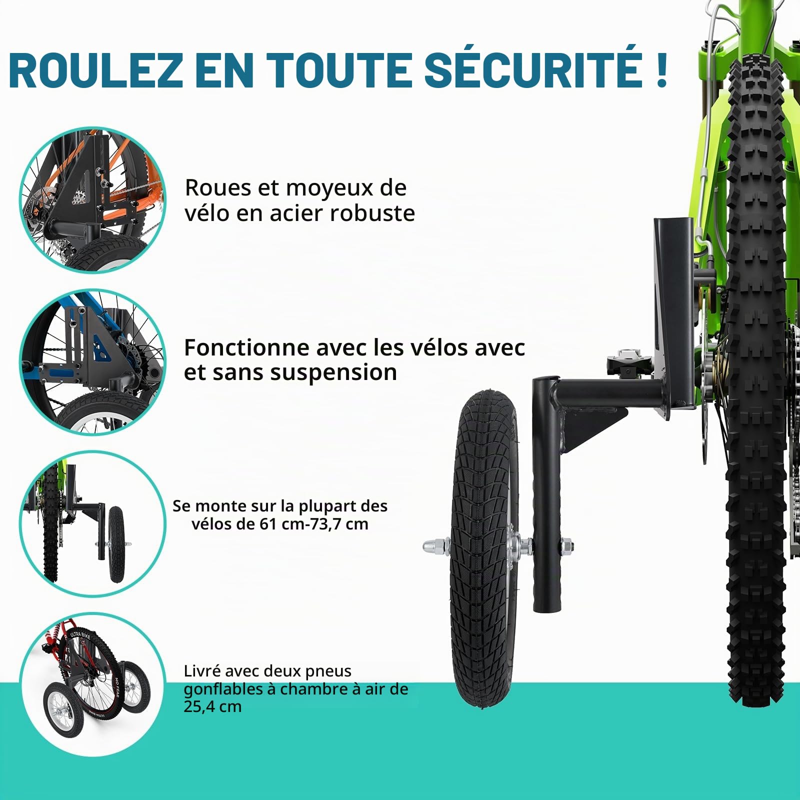 Moshay Stabilisateurs de vélo réglables pour adulte de 61 cm à 73,7 cm – Qualité robuste