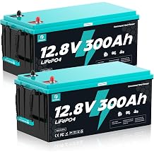 2Packs 12V 300Ah LiFePO4 Battery, 3840Wh Deep Cycle Lithium Battery, 200A BMS, 15000+ Cycles, Low-Temp Cutoff Protection, Lithium Battery for Solar, RV, Marine, Off Grid