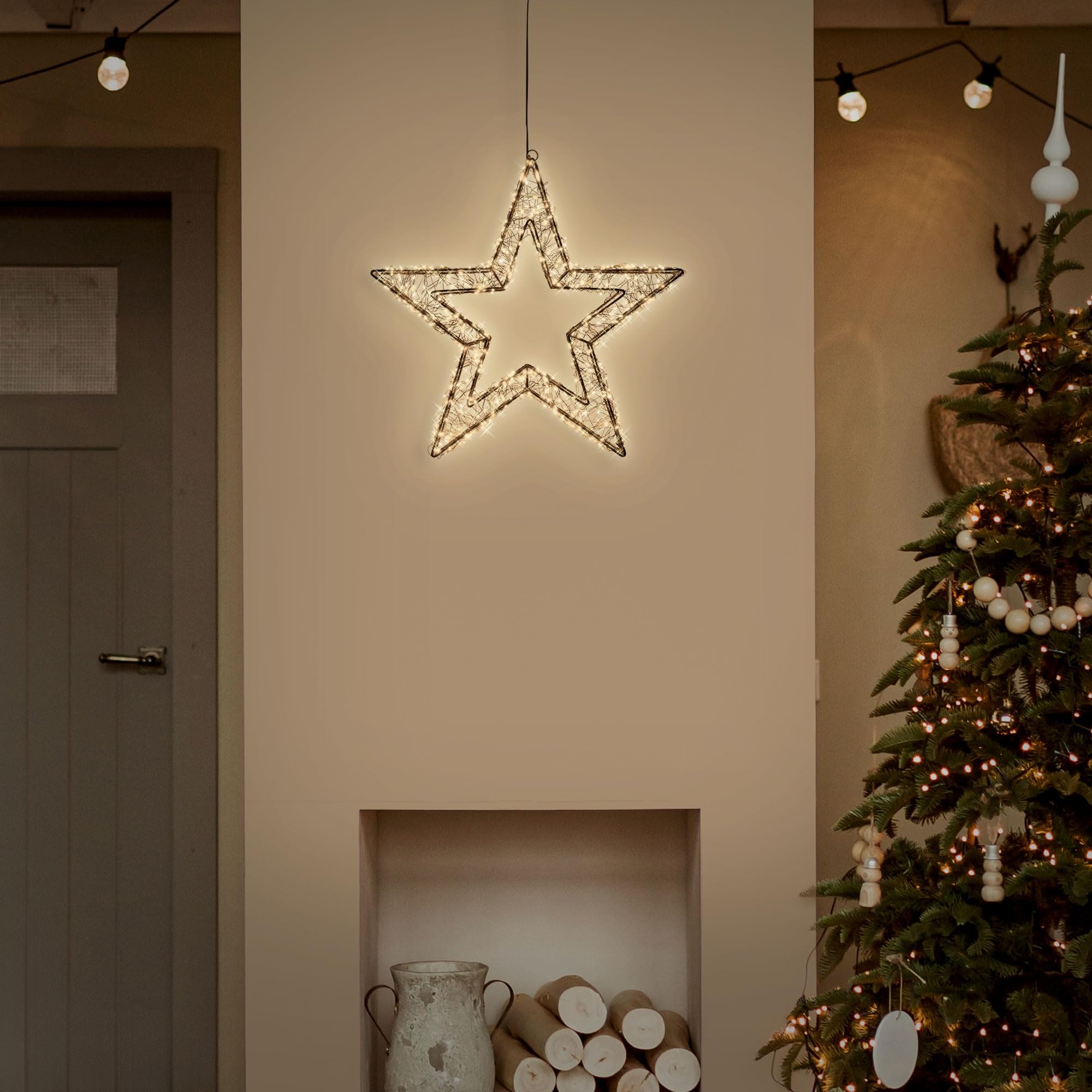ECD Germany LED-Weihnachtsstern 38 cm, 500 LEDs Extra-Warmweiß, Timer, Innen/Außen, IP44 Wasserdicht, Leuchtstern aus Metall, LED Drahtstern zum Aufhängen für Weihnachten, Weihnachtsdeko Fensterdeko