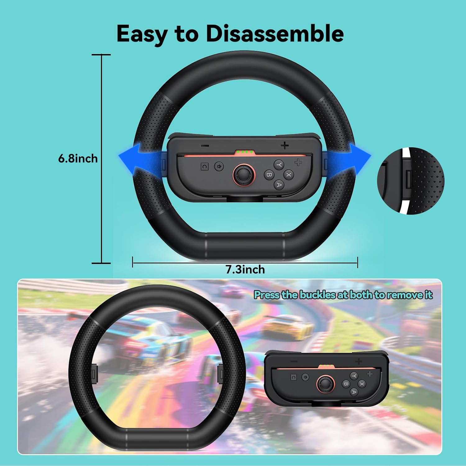 GagaKing 2 Pack Steering Wheels for Nintendo Switch 2 Joy Con(2025), Detachable Controller Racing Wheels for NS2 Mario Kart World/ 8 Deluxe, Comfortable Grip, Family Games Switch 2 Accessories - Image 6