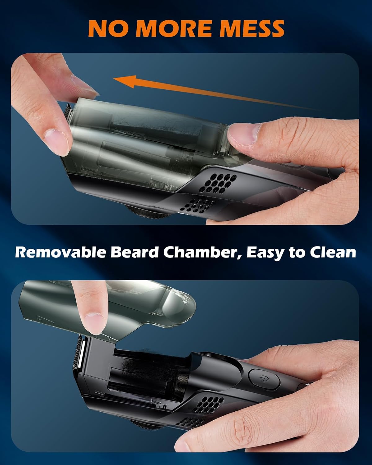 Advanced Vacuum Beard Trimmer for Men: Vacuum Mustache Trimmer with Precision Knob, Adjustable 20mm Length Settings, 2 Combs, IPX6 Waterproof-Rechargeable Vacuum Trimmer for Beard, Black