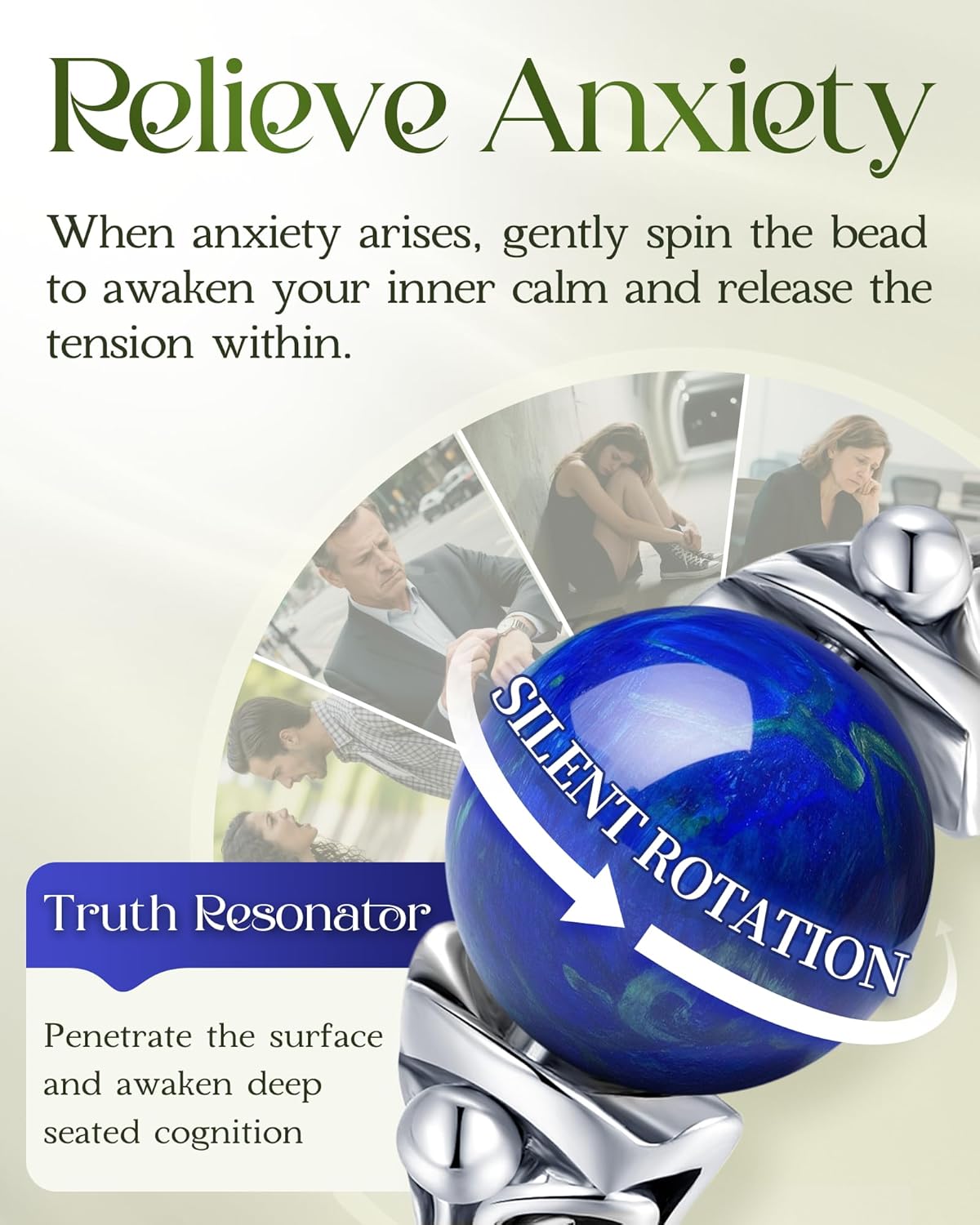 Decompression Swivel Ring - 925 Sterling Silver Natural Gemstone Ring with Amethyst, Moonlight, Obsidian, Garnet, Anxiety Relief Crystal Healing Jewelry Gift for Women Mom Daughter She (Lapis Lazuli, 7)