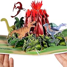 Dinosaur Pop Up Card with Envelope - 3D Pop Up Greeting Card for Valentines Birthday Easter and All Occassion for Kids Boy Children Men Friends Boyfriend Dino-Lovers Funny Volcanic Eruption