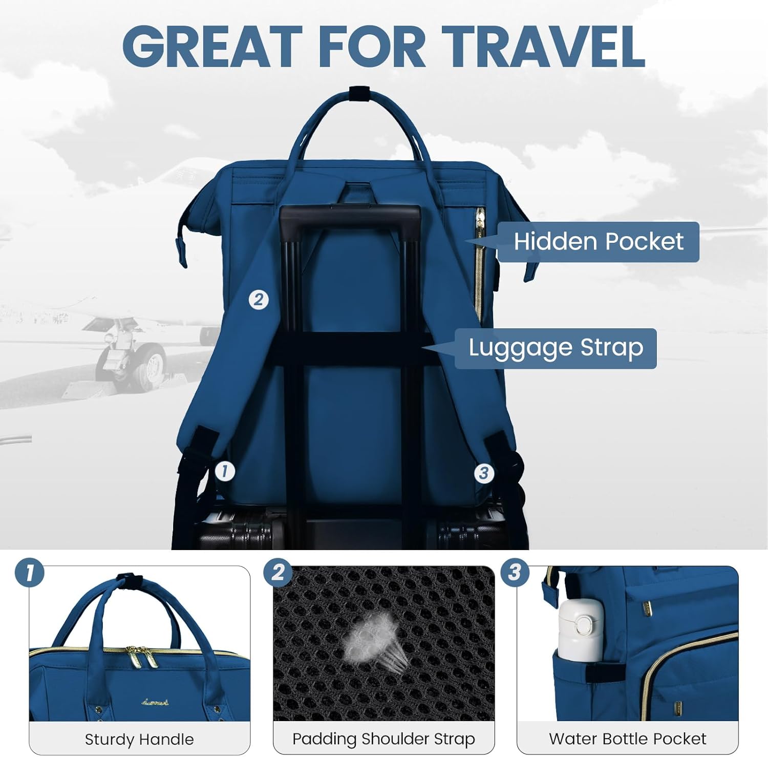 LOVEVOOK Laptop Backpack for Women,15.6 Inch Professional Womens Travel Backpack Purse Computer Laptop Bag Nurse Teacher Backpack,Waterproof College Work Bag Carry on Backpack with USB Port,Royal Blue - Image 4