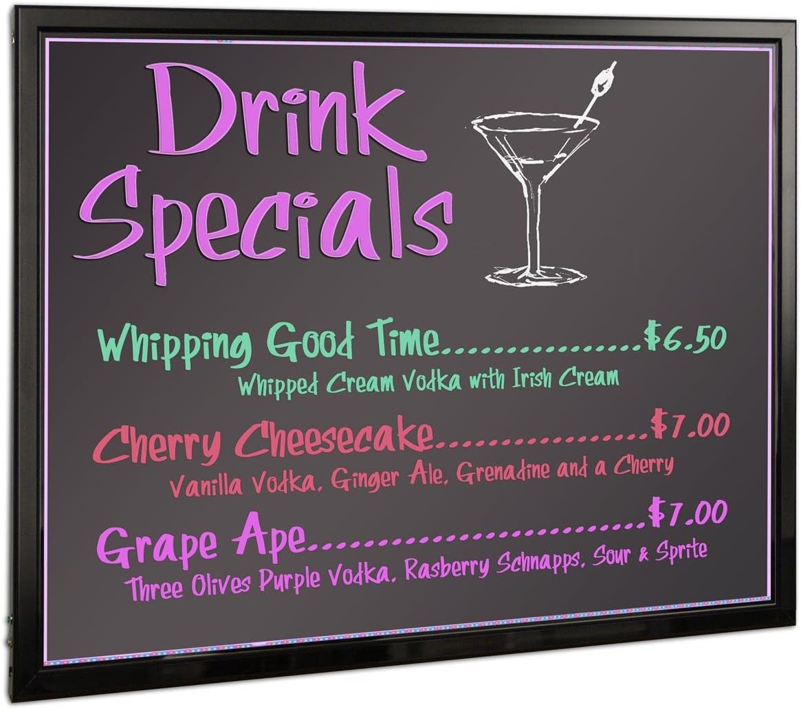 31.5 x 23.75 inch LED Writing Board with 17 Flashing Neon Light Settings, Wall Mounted, for Wet-Erase or Liquid Chalk Markers