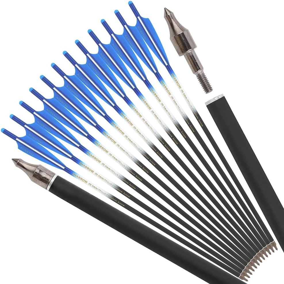 12 Pack Carbon Crossbow Bolts 16/17/18/20/22 Inch Hunting Practice Crossbow Arrows with Moon Nocks and 125 Grain Removable Tips