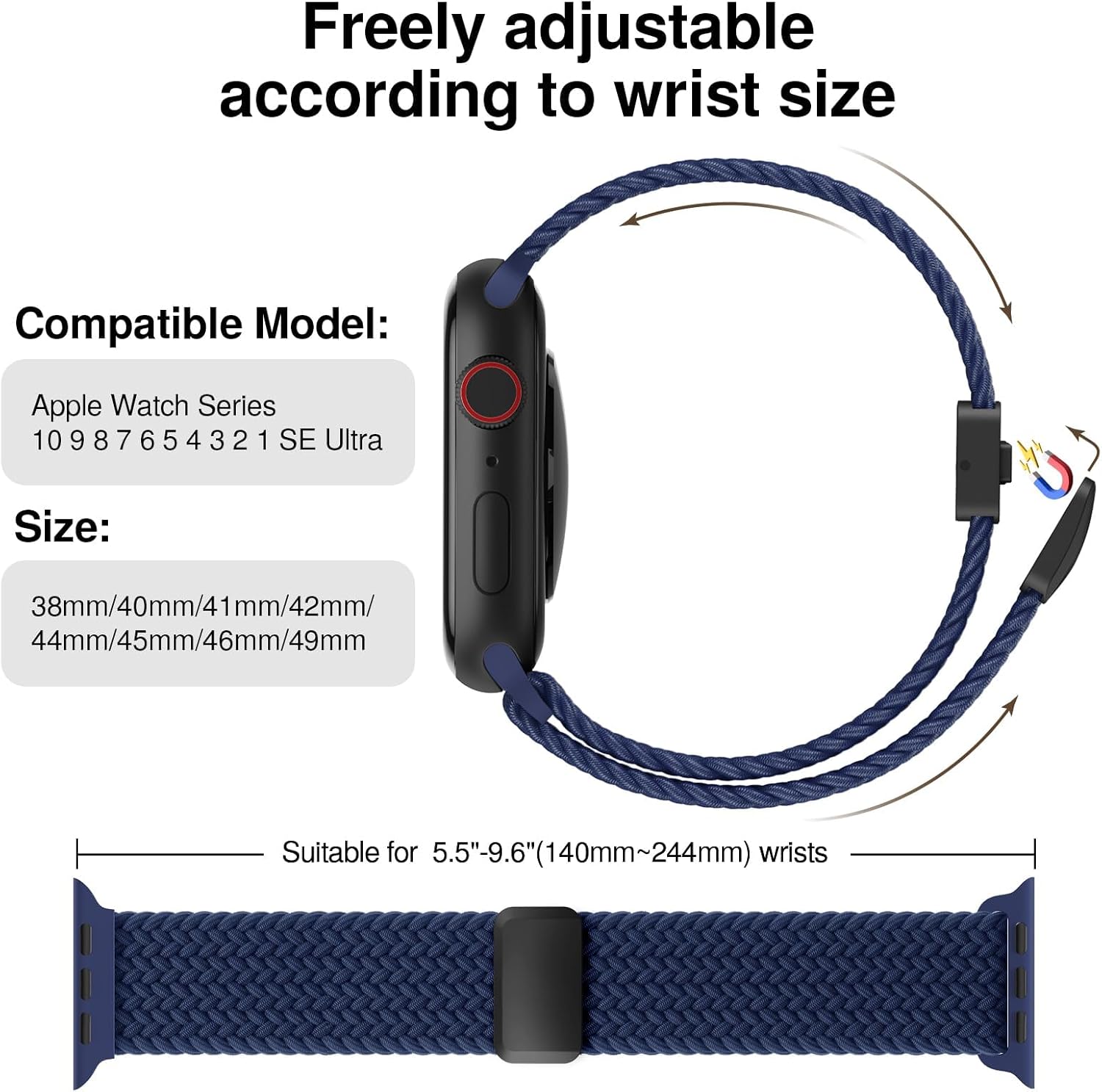 3 Pack Braided Sport Loop Band Compatible with Apple Watch Bands Ultra 3&2 1 49mm 46mm 45mm 44mm 42mm 41mm 40mm 38mm Men Women; Stretchy Nylon Solo Loop Strap for iWatch Series 11 10 9 8 7 6 SE 5 4 3 - Image 7