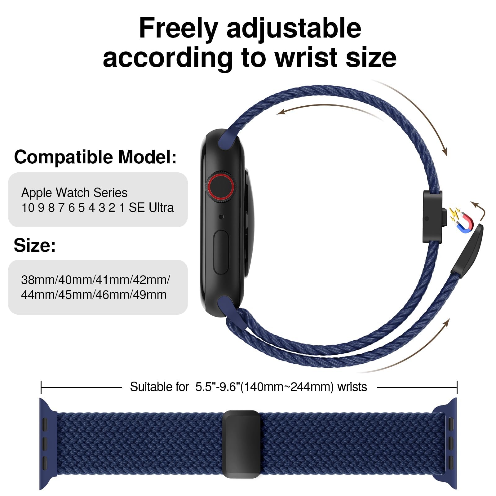 Lot de 3 bracelets de sport tressés compatibles avec Apple Watch Ultra 3&2 1 49 mm, 46 mm, 45 mm, 44 mm, 42 mm, 41 mm, 40 mm, 38 mm pour homme et femme ; bracelet en nylon extensible pour iWatch