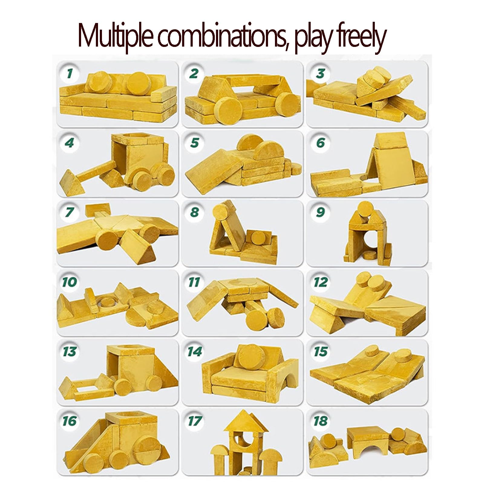 Kinderspielsofa, 13-teiliges Bausatz-Schaumstoffset, mit abnehmbarem Bezug, kreative Kindermöbel, für Wohnzimmer, Spielzimmer
