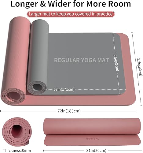 Miniatura 5 de Extra Wide & Thick 8mm Yoga Mat, 72"x31.5" Large Non Slip Exercise Mat, Premium POE Material for Superior Cushioning & Stability, with Strap for