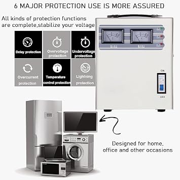 Automatic Voltage Stabilizer, Single Phase AC Power Conditioner, Pure Copper Coil, Fast Voltage Regulation, Multiple Protections, for Unstable Household Appliances,2KVA