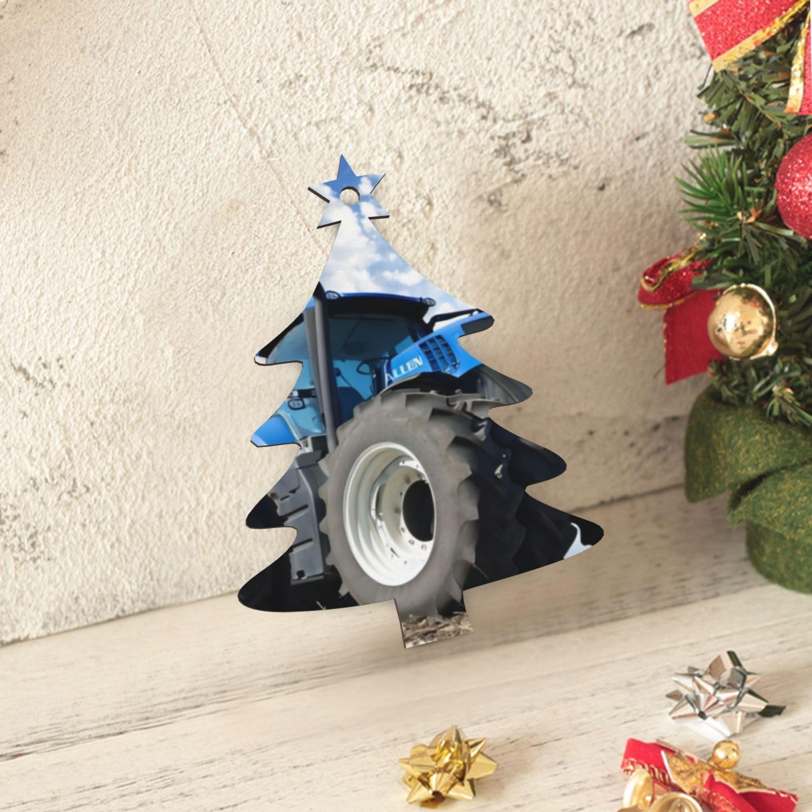 Ornamento Natalizio In Legno A Forma Di Trattore, Taglio Laser 2 Strati, Per Albero Di Natale