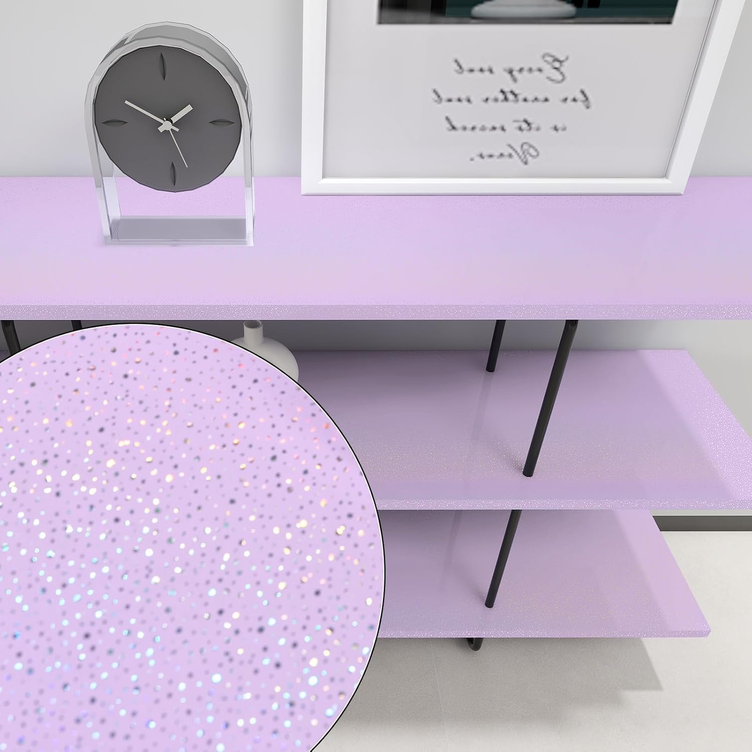 Light Purple Glossy Countertop Contact Paper Peel and Stick Holographic Shiny Waterproof Wallpaper Iridescent Self Adhesive Removable Vinyl DIY Film for Furniture Kitchen15.7 x275