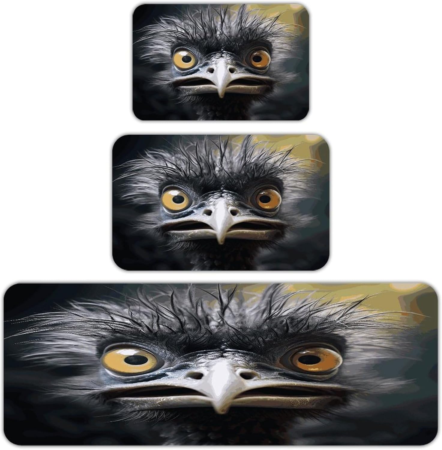 Emu Kitchen Rugs Set of 3 Non Slip Washable Kitchen Mats for Floor Soft Area Rug Kitchen Floor Mat Cushioned Anti Fatigue Mats Standing Sink Mat Decor Runner Rugs