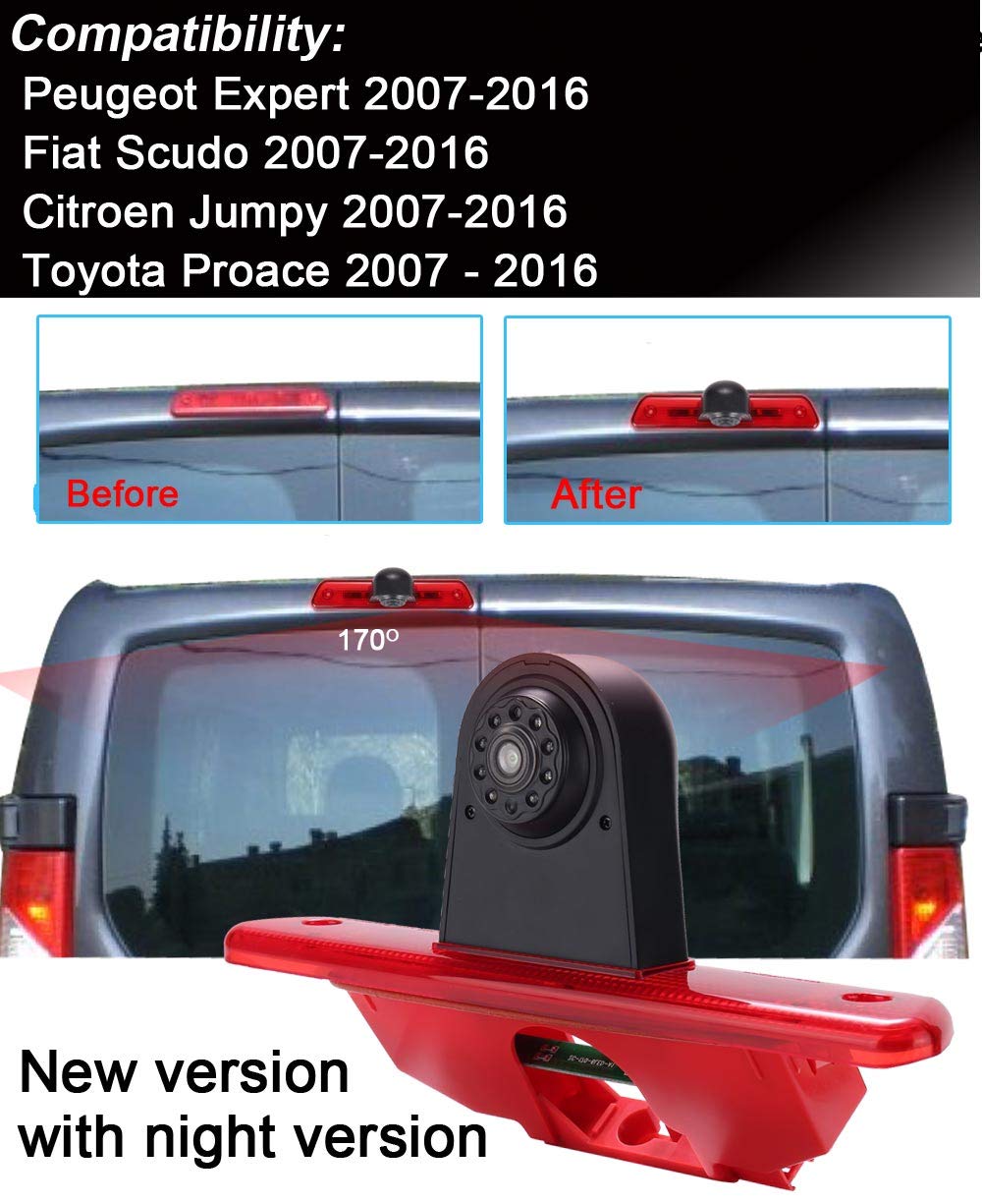 Transporter Van der trzecia kamera ze światłem hamowania, kamera cofania + 7" monitor LCD do Peugeot Expert 2007-2016/Fiat Scudo 2007-2016/Citroen Jumpy 2007-2016